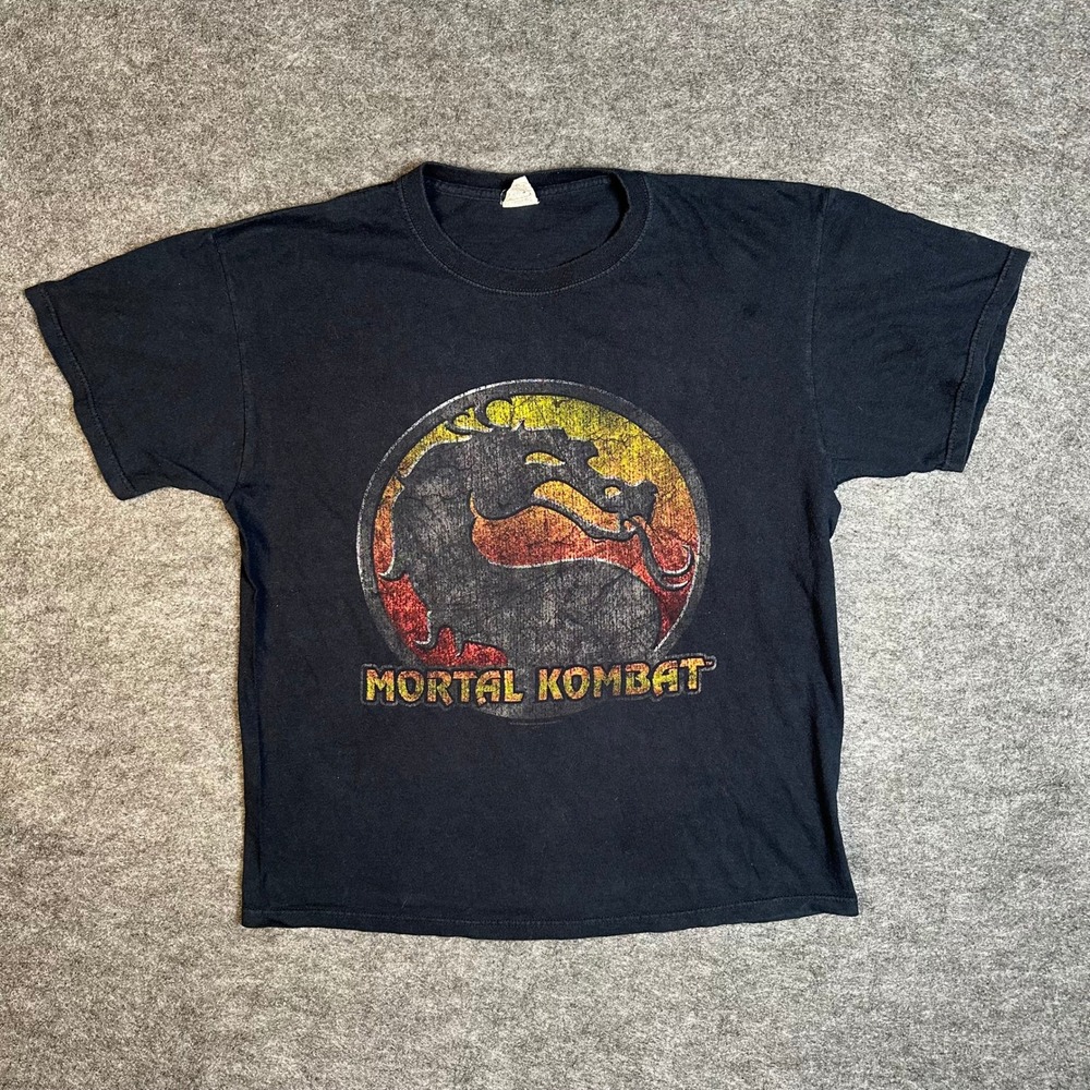 Vintage Y2K Mortal Kombat Faded Promo T Shirt Mens Large Black Jerzees